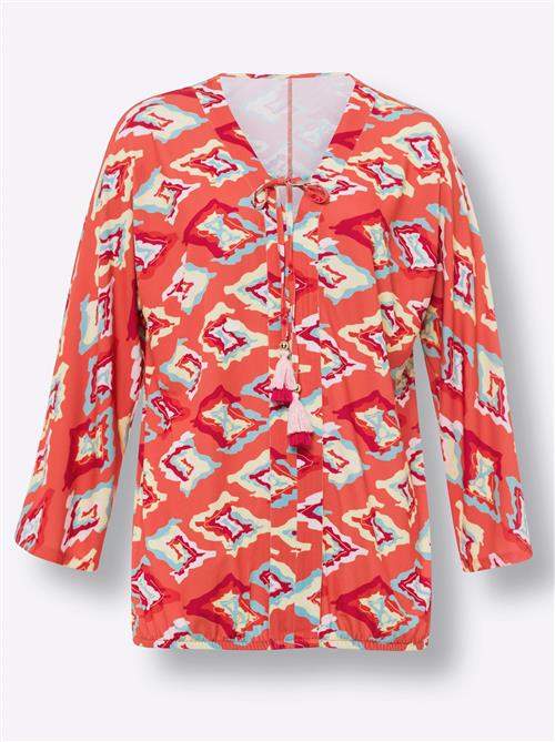 heine Bluse  lyseblå / pastelgul / koral