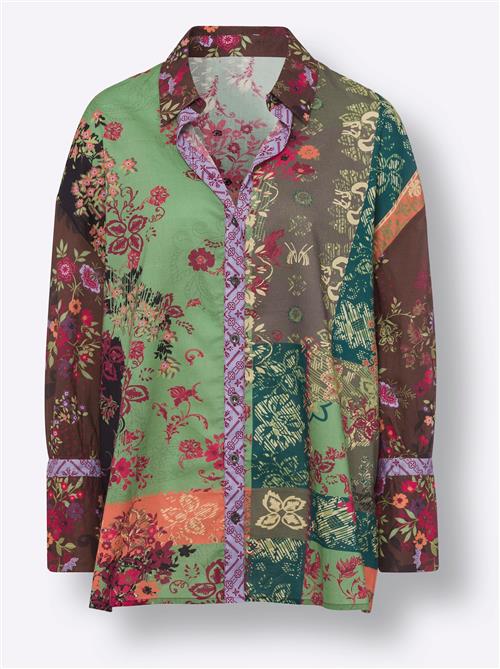 heine Bluse  grøn / mørkegrøn / orange / mørkerød