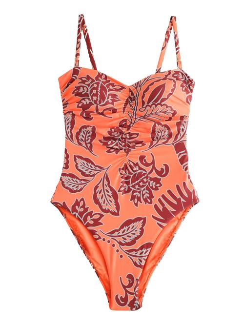 Next Formgivende badedragt  lysegrå / koral / mørkerød