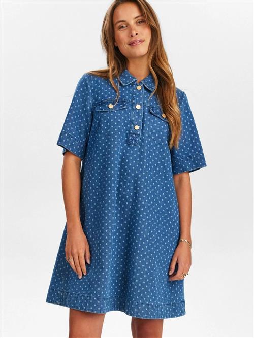 NÜMPH Kjole 'HADDIE'  blue denim / hvid