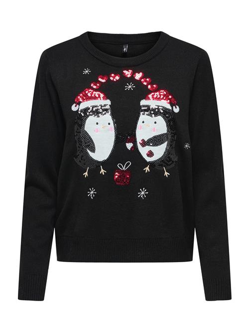 ONLY Pullover 'ONLXMAS SHINE'  mørkerød / sort / hvid