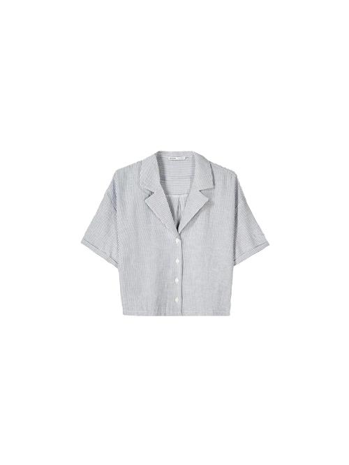 Bershka Bluse  mørkeblå / hvid