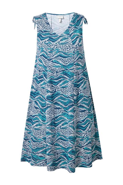 Ulla Popken Kjole  blå / petroleum / hvid
