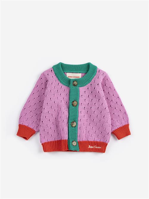Bobo Choses Color Block Open Work Cardigan Multicolor  Multicolor 12 months  Lyserød  12 måneder  kvinde