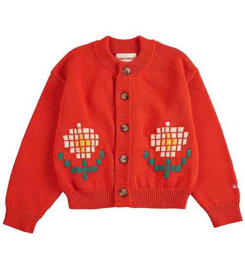 Se Bobo Choses Cardigan - Strik - Pixel Daisy - Rød hos KidsWorld