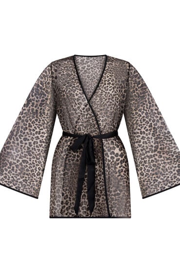 Se Hunkemöller Kimono i leopardprintet mesh Sort ved Hunkemøller