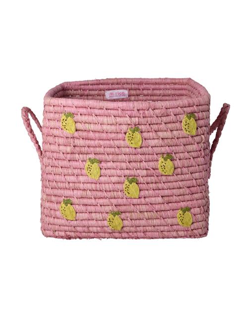 RICE Firkantet Kurv Af Raffia Med Håndtag Af Raffia Pink  Pink  One Size  Lyserød  One Size  unisex