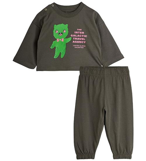 Mini Rodini Sæt - Bluse/Bukser - Alien Travel Agency - Grå
