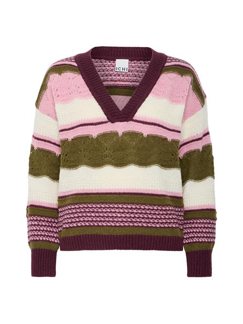 ICHI Pullover 'IH ASTRA'  oliven / lyserød / vinrød / uldhvid