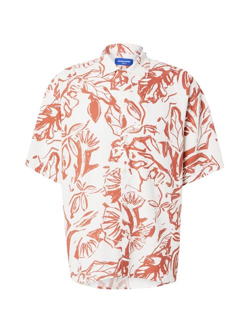 JACK & JONES Skjorte 'JORPAROS'  rustbrun / hvid