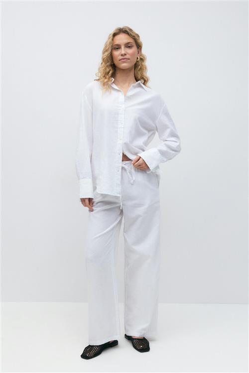 Gina Tricot - linen blend trousers - Hørbukser - Hvid - S - Dame