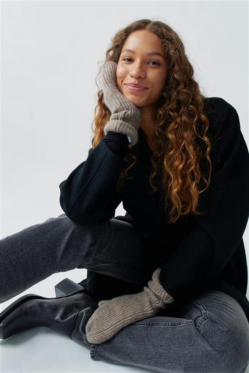 Gina Tricot - Rib mittens - Handsker - Beige - ONESIZE - Dame