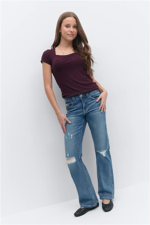Gina Tricot - Chunky mid waist jeans - bootcut jeans - Blå - 152 - Pige