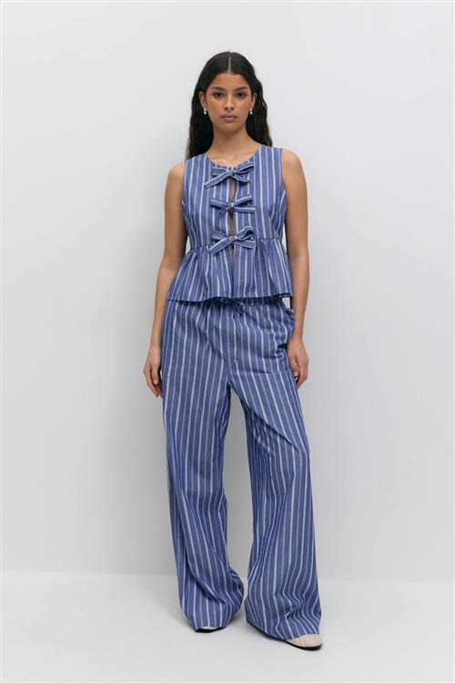 Gina Tricot - Cotton poplin trousers - stribede bukser - Blå - S - Dame