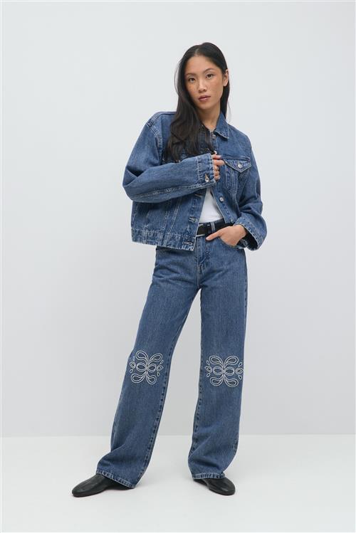 Gina Tricot - Embroidery jeans - wide jeans - Blå - 34 - Dame