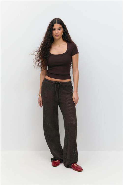 Gina Tricot - Crochet trousers - Vide bukser - Brun - M - Dame