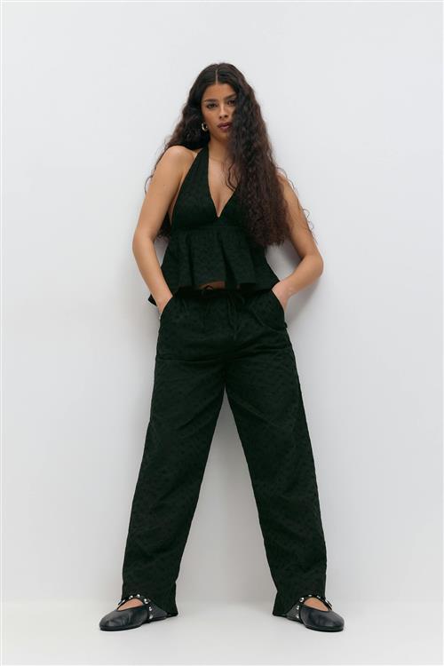 Gina Tricot - Broderie anglaise trousers - Lige bukser - Sort - L - Dame