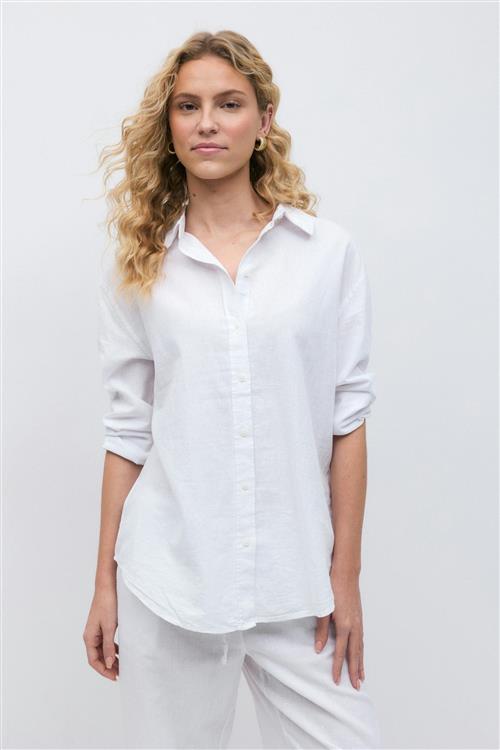 Gina Tricot - Linen blend shirt - Hørskjorter - Hvid - M - Dame