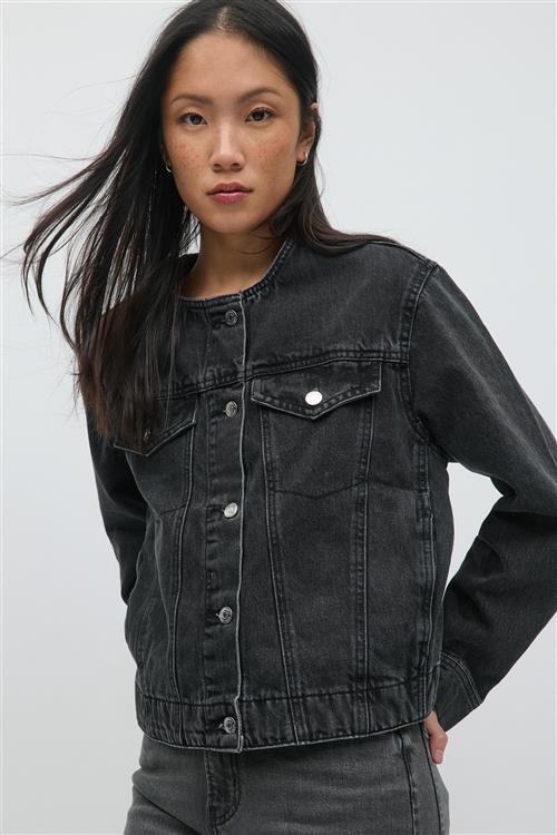 Gina Tricot - Collarless denim jacket - Denim jakker - Sort - M - Dame