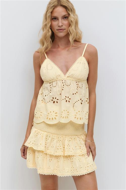 Gina Tricot - Broderie anglaise mini skirt - korte nederdele - Gul - XL - Dame