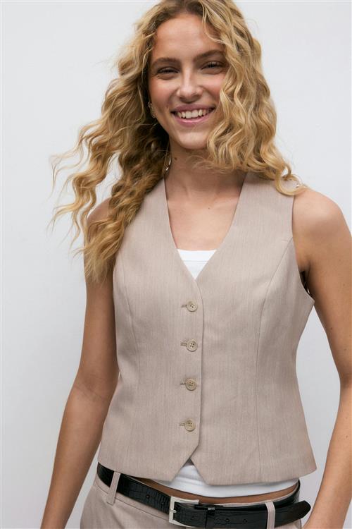 Gina Tricot - Short v-neck vest - Veste - Beige - 40 - Dame