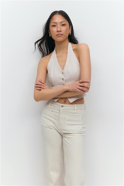 Gina Tricot - Linen halterneck vest - Veste - Beige - L - Dame