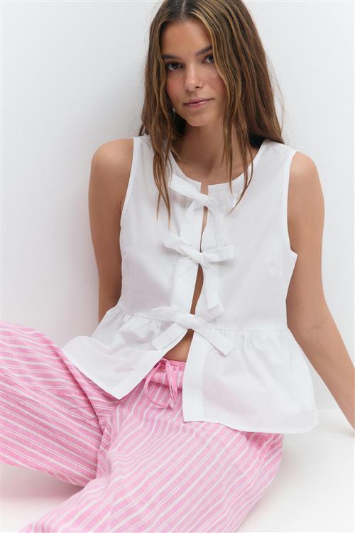 Gina Tricot - Peplum tie top - toppe med bindebånd - Hvid - S - Dame