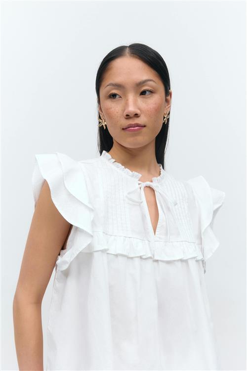 Gina Tricot - Poplin frill top - Toppe uden ærmer - Hvid - XS - Dame