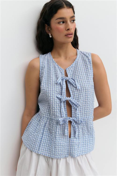 Gina Tricot - Sleeveless blouse - toppe med bindebånd - Blå - M - Dame