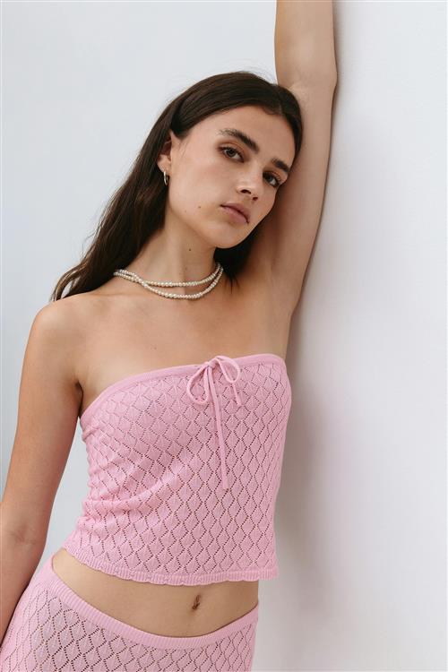 Gina Tricot - Knitted crochet tube top - Toppe uden ærmer - Lyserød - XS - Dame