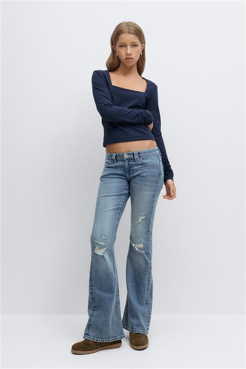 Gina Tricot - Y sparkle low flare jeans - low waist jeans - Blå - 158 - Pige