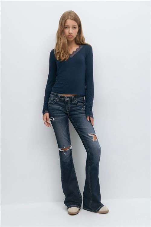 Gina Tricot - Low rise flare jeans - low waist jeans - Blå - 164 - Pige