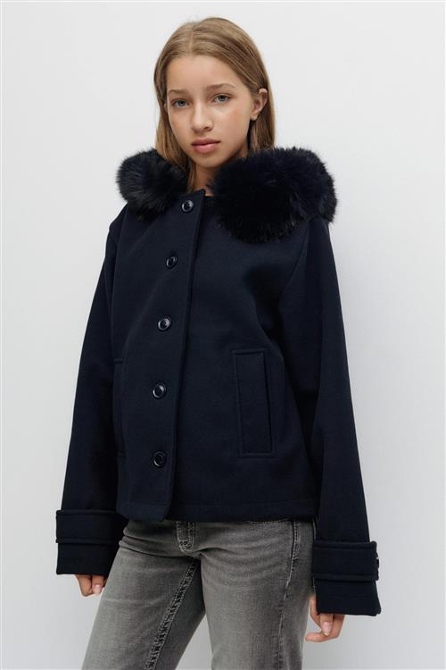 Gina Tricot - Y fur felt jacket - Jakker - Blå - 158/164 - Pige
