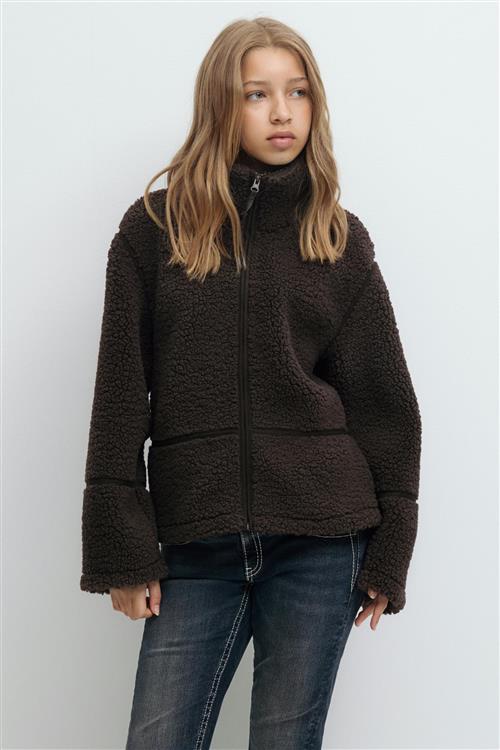 Gina Tricot - Y pile zip jacket - Jakker - Brun - 134/140 - Pige