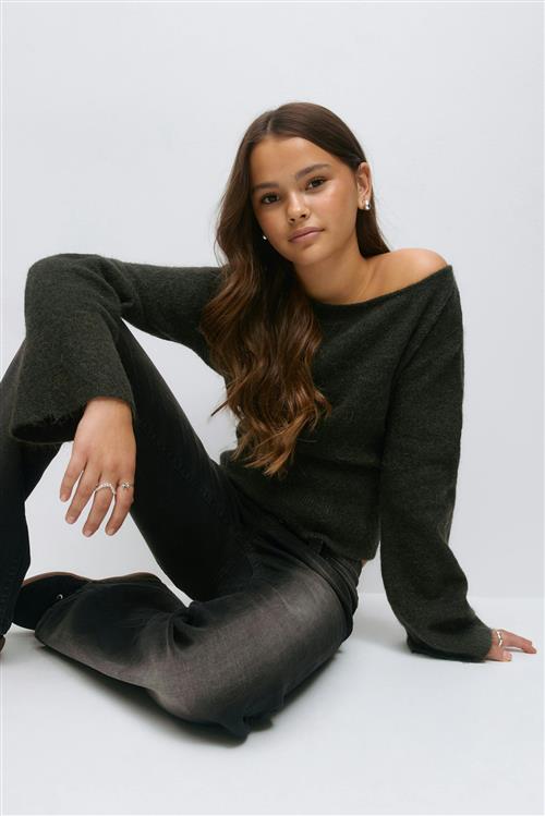 Gina Tricot - Y shaped knitted sweater - striktrøjer - Grøn - 170 - Pige