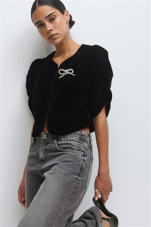 Gina Tricot - Velour top - Toppe - Sort - XS - Dame