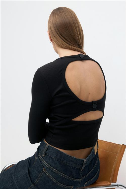 Gina Tricot - Open back top - Langærmede toppe - Sort - XL - Dame