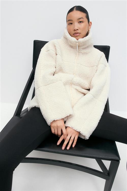 Gina Tricot - Pile zip jacket - Jakker - Hvid - XXS - Dame