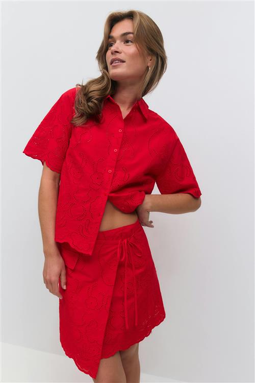 Gina Tricot - Broderie anglaise mini skirt - korte nederdele - Rød - 38 - Dame