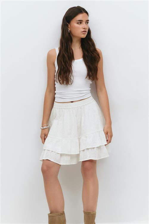 Gina Tricot - Broderie anglaise mini skirt - korte nederdele - Hvid - S - Dame
