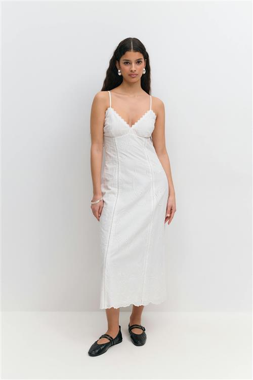 Gina Tricot - Broderie anglaise midi dress - midi kjoler - Hvid - 34 - Dame