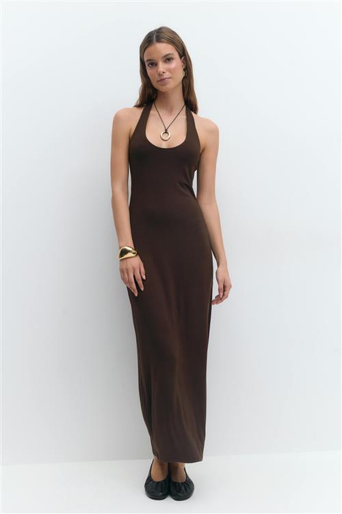 Gina Tricot - Halterneck midaxi dress - Lange kjoler - Brun - XS - Dame