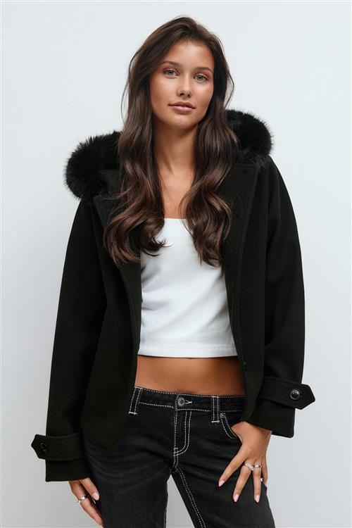 Gina Tricot - Y fur felt jacket - jakke - Sort - XS - Dame