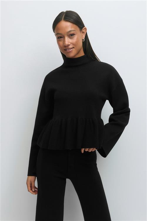 Gina Tricot - Knitted peplum top - peplum toppe - Sort - M - Dame