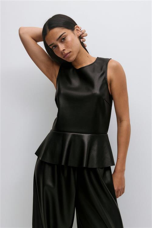 Gina Tricot - Pu peplum top - peplum toppe - Sort - XS - Dame