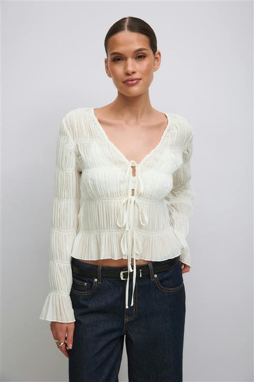 Gina Tricot - Tie front top - toppe med bindebånd - Hvid - S - Dame