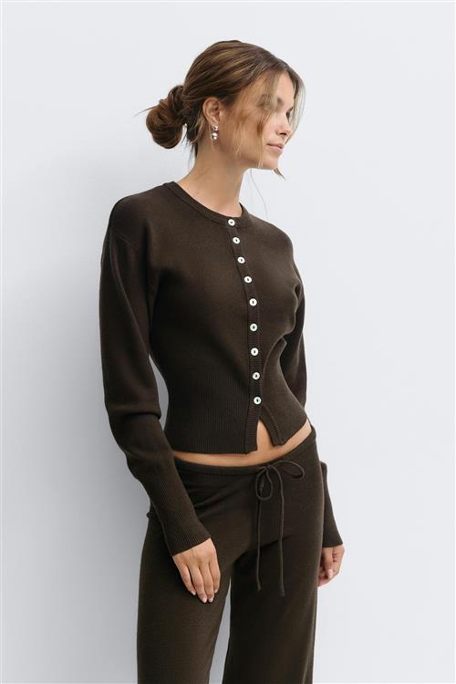 Gina Tricot - Knitted loungewear cardigan - Cardigans - Brun - XL - Dame