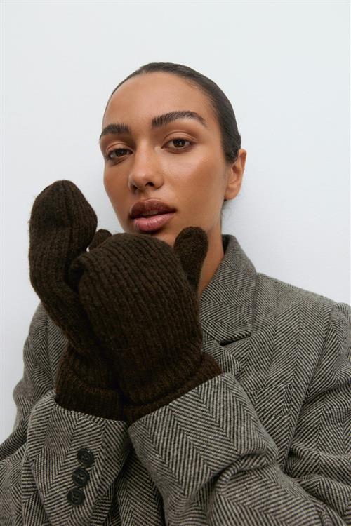 Gina Tricot - Rib mittens - Handsker - Brun - ONESIZE - Dame