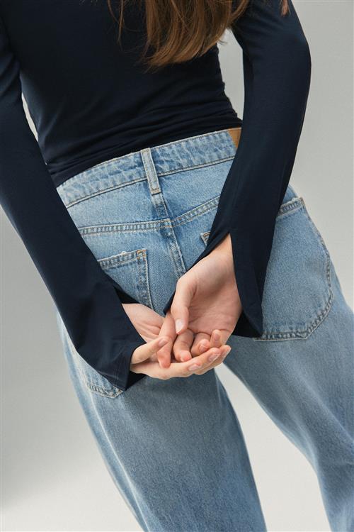 Gina Tricot - Soft touch jersey top - Langærmede toppe - Blå - XL - Dame