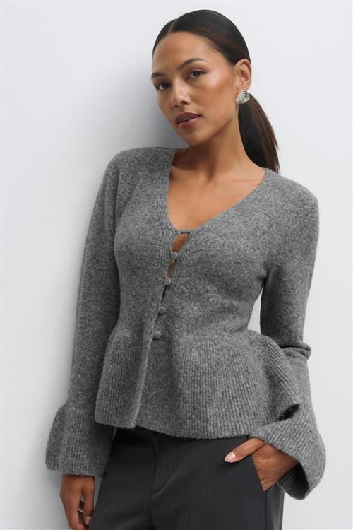 Gina Tricot - Knitted peplum cardigan - Cardigans - Grå - M - Dame